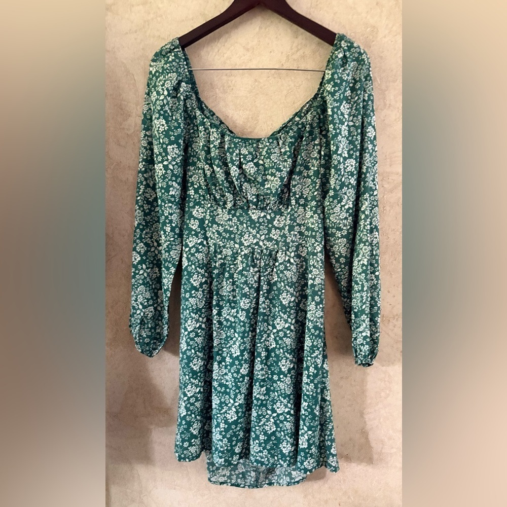 As U Wish Floral Green Long Sleeve Dress